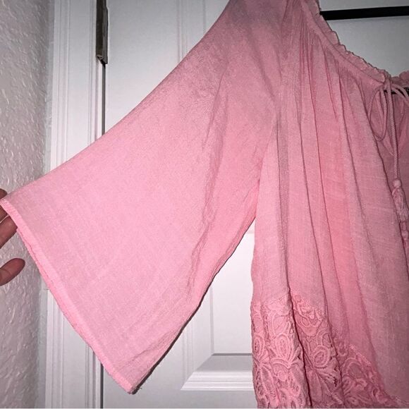 Unique Spectrum Boho Lightweight 3/4 Sleeve Fringe Tie Keyhole Front Blouse Top - Picture 8 of 8